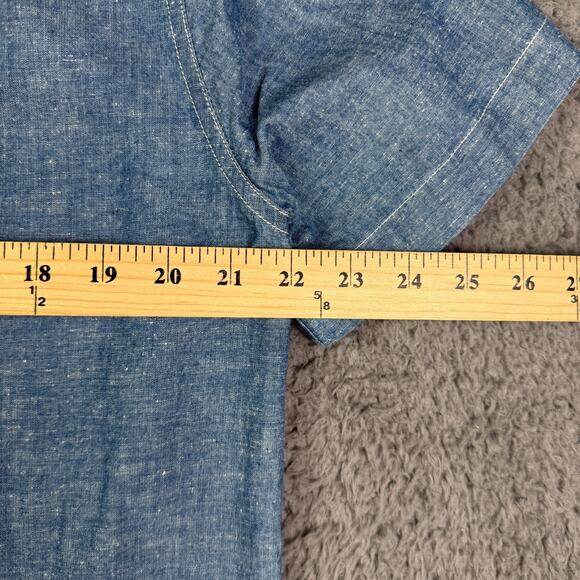 Wallace & Barnes Chambray 4-Pocket Camp Shirt Mens M Loop Collar Guayabera - Picture 8 of 10